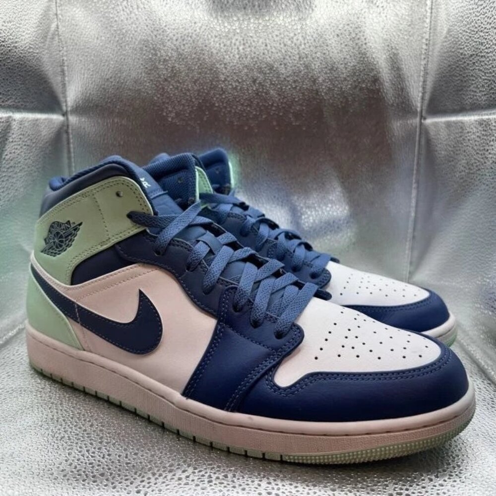 Size 13 - Nike Air Jordan 1 Mid Mystic‎ Mens Navy Mint White Sneaker 554724-413